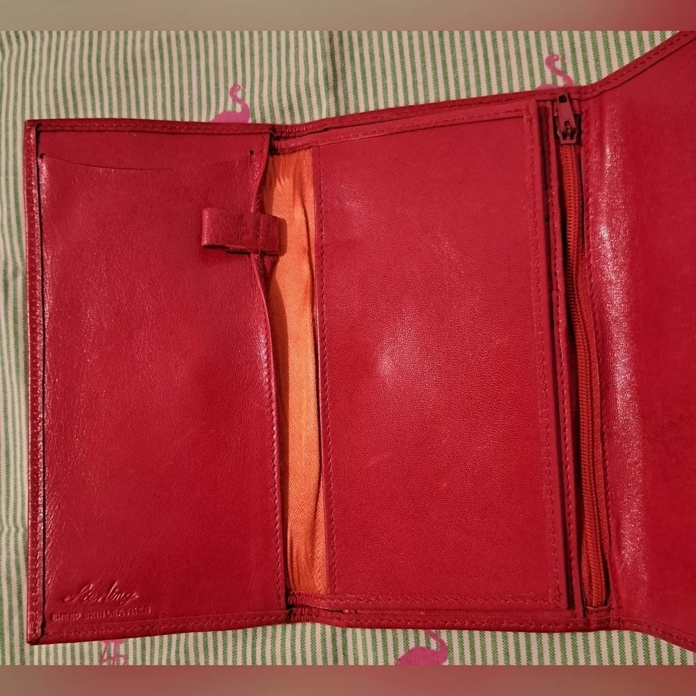Vintage Sterling Red Incredibly Soft Sheepskin Trifold Wallet Billfold Clutch